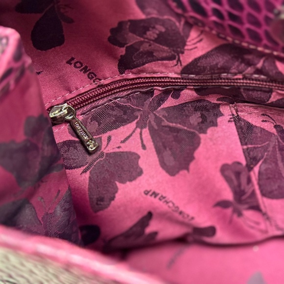 LONGCHAMP Chic Elegant Coquette Roseau Croc-Embossed Purple Leather Tote Bag - Picture 15 of 16